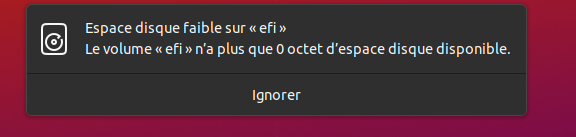 espace disque faible sur efi